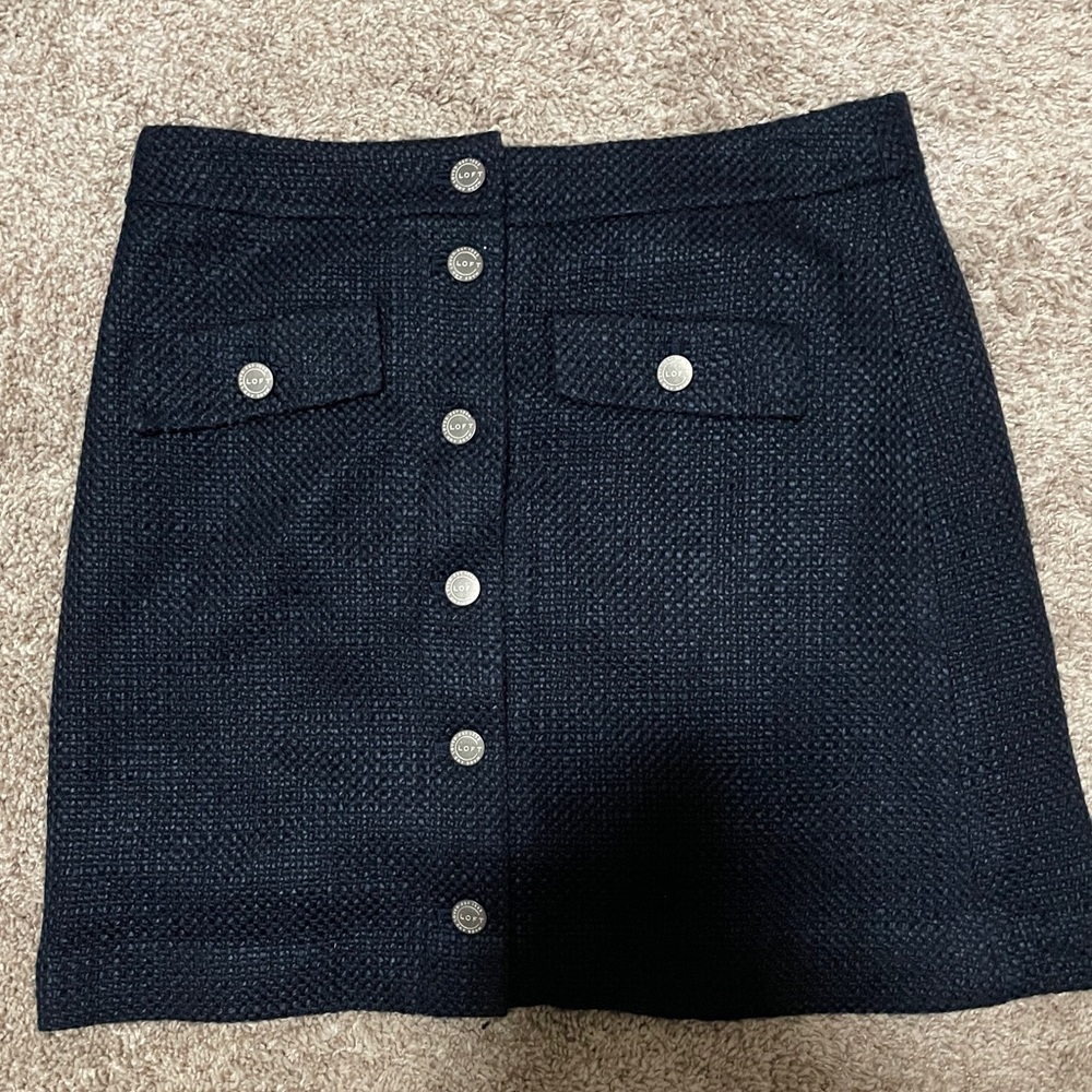 Navy blue Tweed button professional skirt